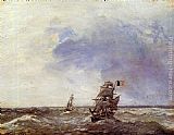 Ship Paintings - Ships at Sea by Johan Barthold Jongkind